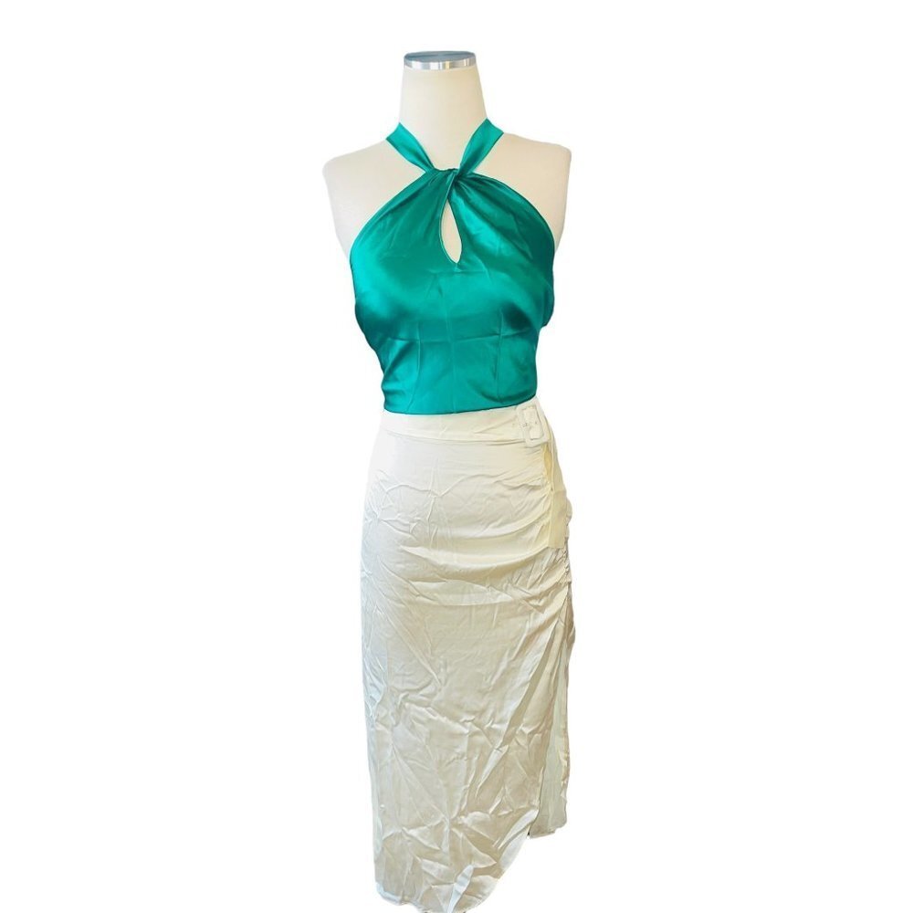 Amanda Uprichard Fabi Midi Satin Skirt in Cream XSmall - Picture 4 of 9